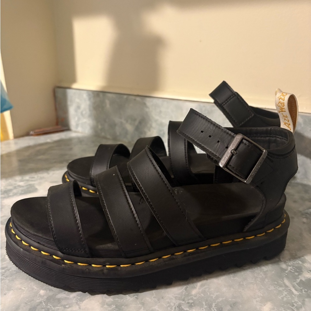 Dr. Martens Vegan Blaire Gladiator Sandals with Yellow Stitching